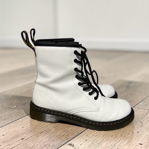 Dr. Martens White Combat Boots with Black Laces